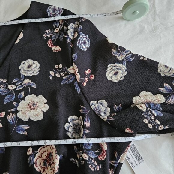 Aqua Curve Dress 2X Floral Smoked Waist LS Midi Ruffle Hem Lined V Neck USA Made - Picture 5 of 16